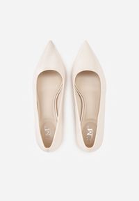 Born2be - Beżowe Czółenka na Obcasie Typu Kaczuszka Hollybloom. Okazja: na co dzień. Kolor: beżowy. Materiał: jeans. Obcas: na obcasie. Styl: klasyczny, casual, elegancki. Wysokość obcasa: średni #3