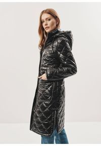 Ochnik - Długa czarna kurtka damska. Kolor: czarny. Materiał: nylon. Długość: długie #3