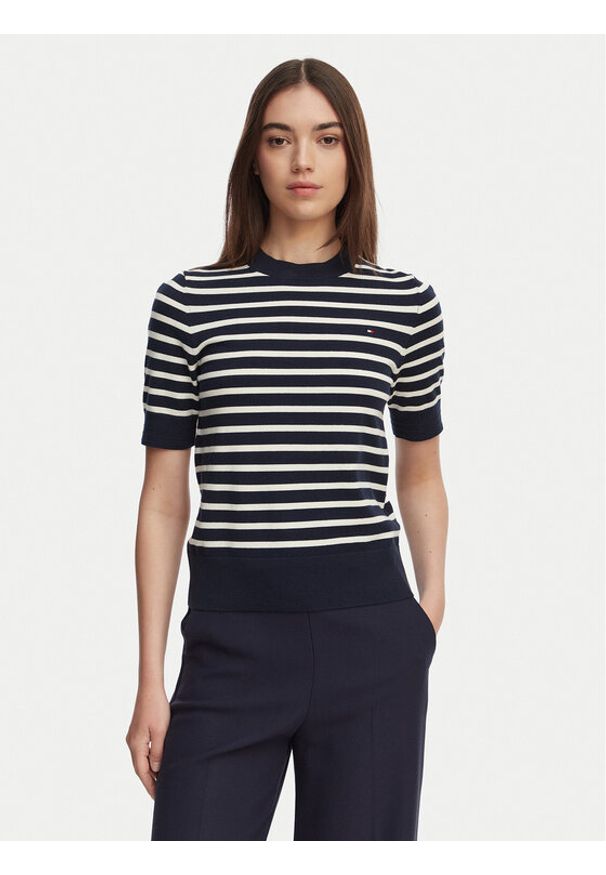 TOMMY HILFIGER - Tommy Hilfiger Sweter WW0WW49705 Granatowy Slim Fit. Kolor: niebieski. Materiał: syntetyk, bawełna