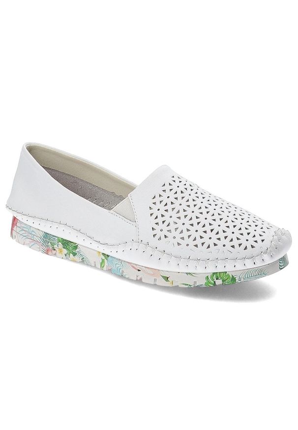 Białe Półbuty Artiker Wygodne Ażurowe Obuwie Damskie. Kolor: biały. Materiał: skóra. Wzór: ażurowy