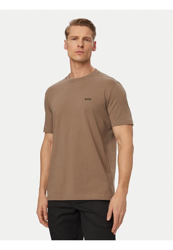 BOSS T-Shirt 50506373 Khaki Regular Fit. Kolor: brązowy. Materiał: bawełna