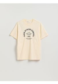 Reserved - T-shirt regular z nadrukiem - złamana biel. Materiał: bawełna, dzianina. Wzór: nadruk #1