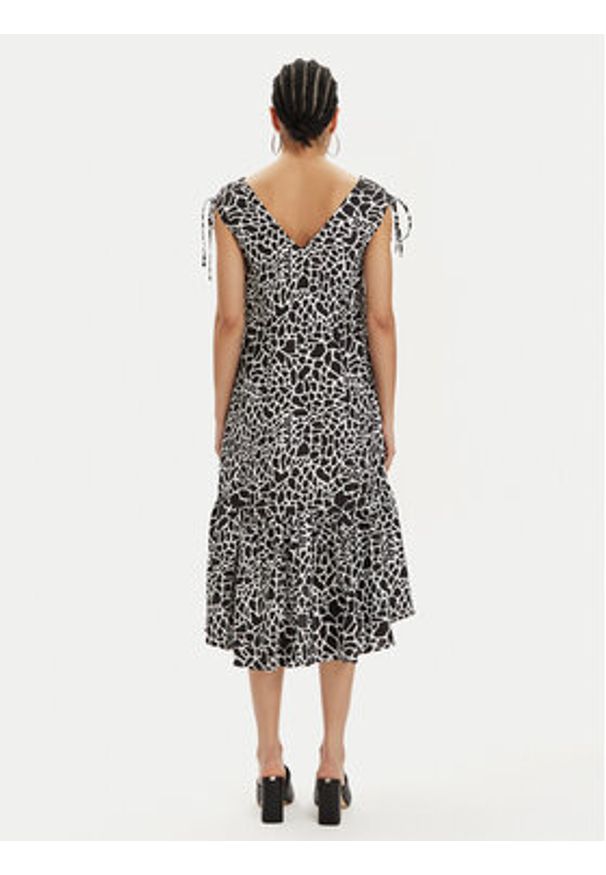 Karl Lagerfeld - KARL LAGERFELD Sukienka letnia 241W1308 Czarny Regular Fit. Typ kołnierza: dekolt w karo. Kolor: czarny. Materiał: wiskoza. Sezon: lato