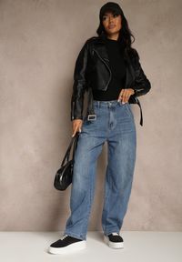 Renee - Niebieskie Jeansy High Waist z Szerokimi Nogawkami Fyserlia. Okazja: na co dzień. Stan: podwyższony. Kolekcja: plus size. Kolor: niebieski. Styl: klasyczny, casual #5