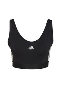 Adidas - Essentials 3-Stripes Crop Top With Removable Pads. Kolor: czarny, wielokolorowy, biały. Materiał: bawełna. Rodzaj stanika: wyciągane miseczki. Długość: krótkie. Sport: bieganie #2