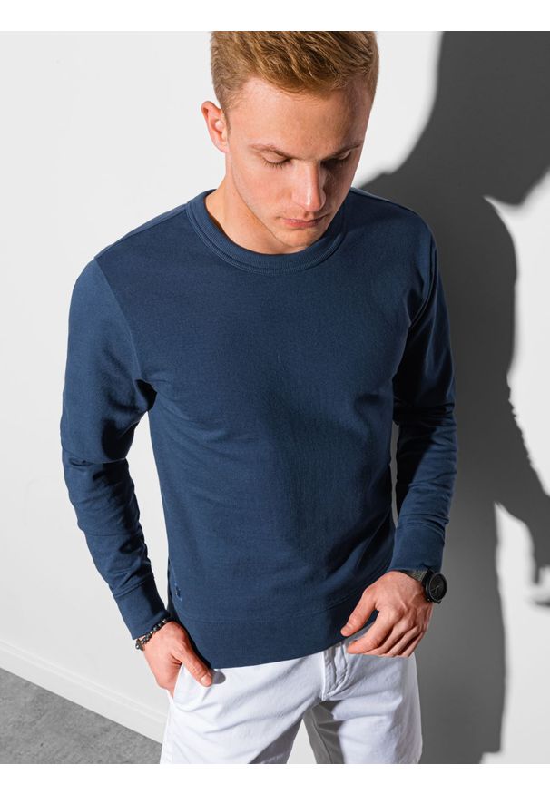 Ombre Clothing - Bluza męska bez kaptura B1153 - ciemnoniebieska - XL. Typ kołnierza: bez kaptura. Kolor: niebieski. Materiał: jeans, bawełna, poliester. Styl: elegancki, klasyczny