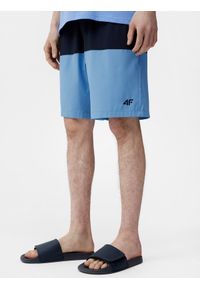 4f - Spodenki plażowe boardshorty męskie. Kolor: niebieski. Materiał: tkanina, włókno, elastan #2