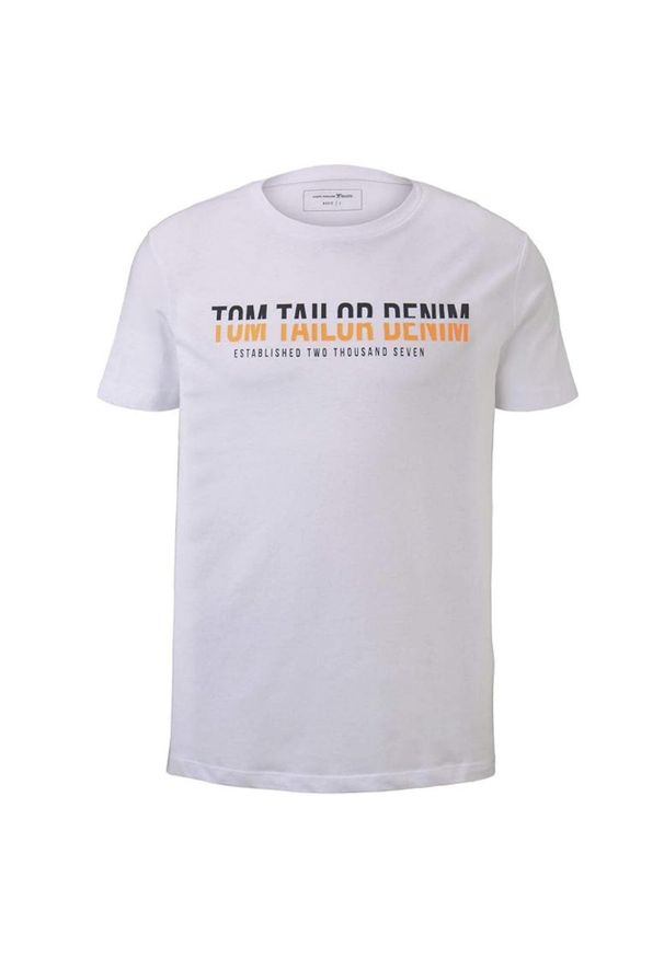 Koszulka męska Tom Tailor Logo Print. Kolor: biały. Materiał: bawełna. Wzór: nadruk. Sport: turystyka piesza