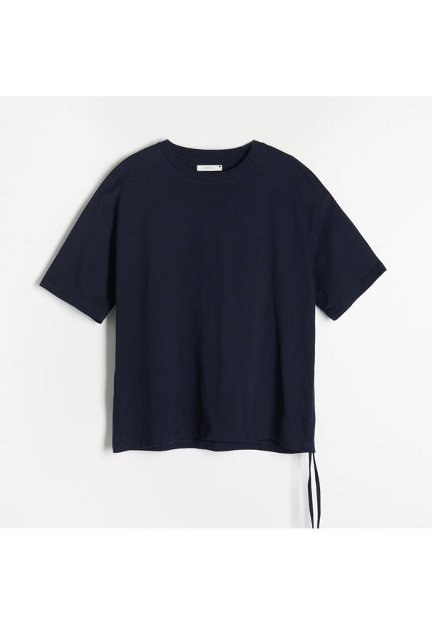 Reserved - Bawełniany t-shirt - Granatowy. Kolor: niebieski. Materiał: bawełna
