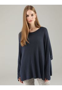 Unisono - GRANATOWY SWETER OVERSIZE. Kolor: niebieski. Materiał: dzianina. Długość rękawa: długi rękaw. Długość: długie. Wzór: ażurowy