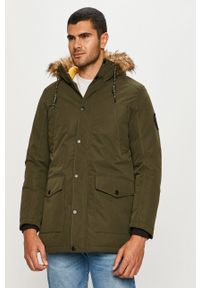 Jack & Jones - Parka. Okazja: na co dzień. Kolor: zielony. Materiał: materiał, futro. Wzór: gładki. Styl: casual #1