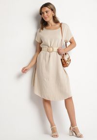 Born2be - Beżowa Rozkloszowana Wiskozowa Sukienka Trivoria. Okazja: na co dzień. Kolor: beżowy. Materiał: wiskoza. Długość rękawa: krótki rękaw. Typ sukienki: rozkloszowane. Styl: elegancki, casual #6