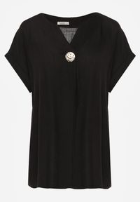 Born2be - Czarna Nietoperzowa Bluzka z Krótkim Rękawem z Lnem i Wiskozą Isirtila. Okazja: do pracy, na co dzień. Kolor: czarny. Materiał: wiskoza, len. Długość rękawa: krótki rękaw. Długość: krótkie. Sezon: lato. Styl: elegancki, klasyczny, casual #7