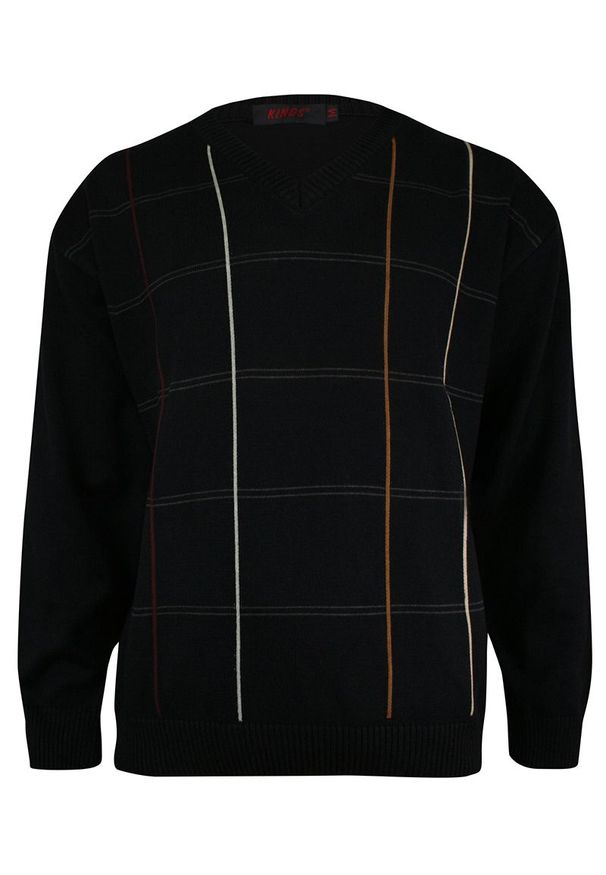 Czarny sweter Kings na zimę, elegancki, z dekoltem w serek