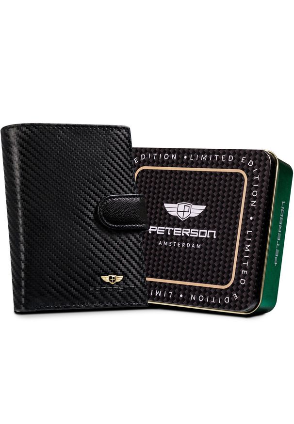 Portfel skórzany Peterson czarny PTN 333Z-CA-6600 BLACK. Kolor: czarny. Materiał: skóra