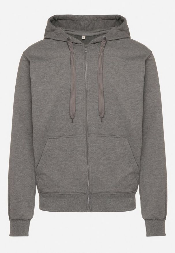 Born2be - Ciemnoszara Bluza z Bawełną Kapturem i Sznurkami Asallin. Okazja: na co dzień. Typ kołnierza: kaptur. Kolor: szary. Materiał: bawełna. Styl: casual, klasyczny