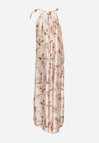 Born2be - Beżowa Satynowa Sukienka w Kwiaty Fenaresia. Okazja: na co dzień, na spacer. Kolor: beżowy. Materiał: satyna. Długość rękawa: na ramiączkach. Wzór: kwiaty. Sezon: lato. Typ sukienki: proste. Styl: casual, elegancki #7