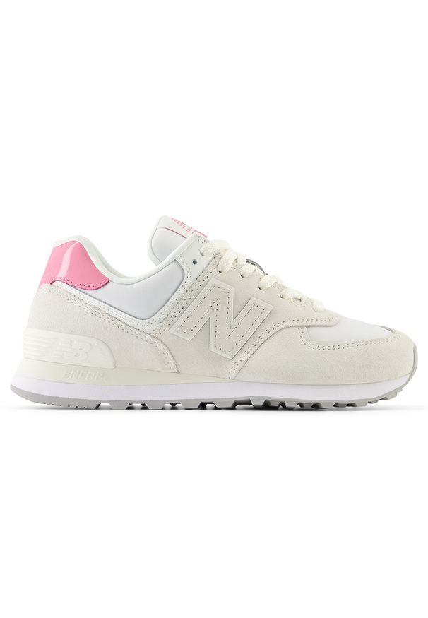 Buty damskie New Balance WL5742BA – białe. Kolor: biały. Materiał: dresówka, skóra, zamsz, guma, bawełna. Szerokość cholewki: normalna. Model: New Balance 574