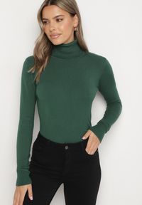 Born2be - Zielony Golf Sweter z Wiskozą i Kaszmirem Zailaya. Okazja: na co dzień. Typ kołnierza: golf. Kolor: zielony. Materiał: wiskoza, kaszmir. Styl: casual #7