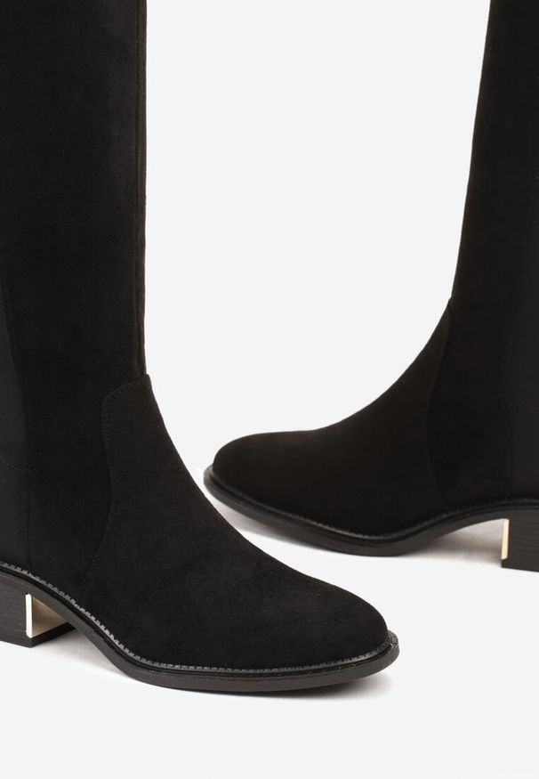 Born2be - Czarne Klasyczne Kozaki Muszkieterki na Obcasie Clesse. Okazja: na co dzień. Kolor: czarny. Materiał: jeans. Sezon: zima, jesień. Obcas: na obcasie. Styl: klasyczny. Wysokość obcasa: średni