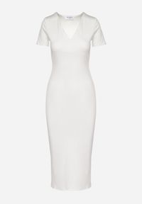 Born2be - Biała Sukienka Dopasowana Bodycon z Dekoltem w Serek Efricene. Okazja: na co dzień. Typ kołnierza: dekolt w serek. Kolor: biały. Materiał: jeans. Długość rękawa: krótki rękaw. Typ sukienki: bodycon. Styl: klasyczny, casual #6