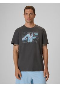 4f - 4F T-shirt regular z nadrukiem męski - szary S. Okazja: na co dzień. Kolor: szary. Materiał: bawełna, dzianina. Wzór: nadruk. Styl: casual, klasyczny, sportowy #1