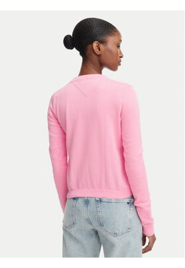 Tommy Jeans Kardigan DW0DW20976 Różowy Regular Fit. Kolor: różowy. Materiał: bawełna