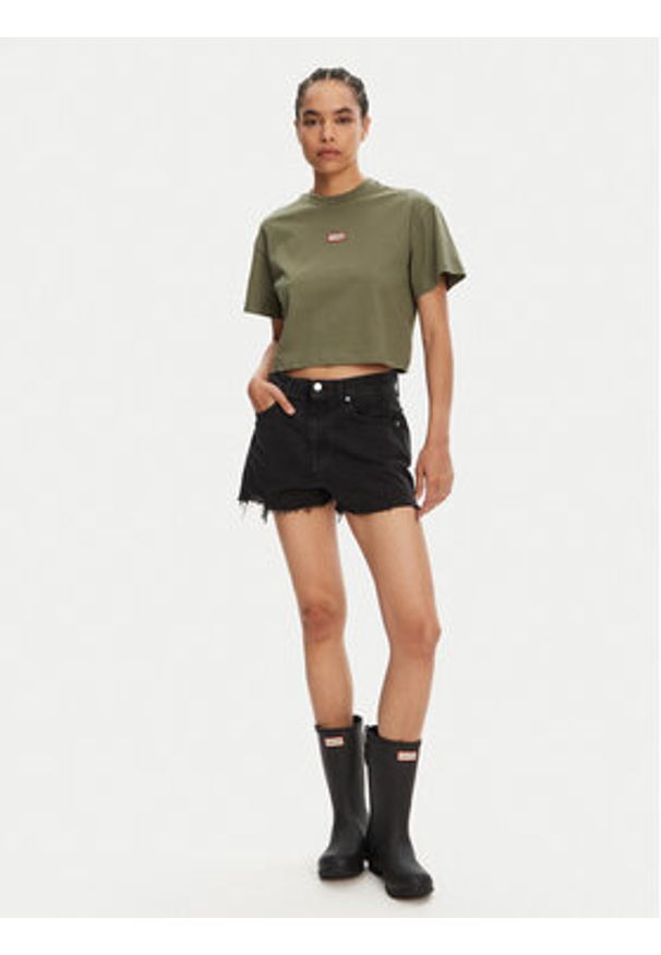 Hunter T-Shirt Abby HARW0059251 Khaki Boxy Fit. Kolor: brązowy. Materiał: bawełna
