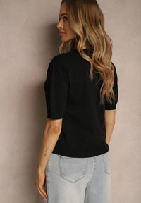 Renee - Czarna Dzianinowa Bluzka z Wiskozą z Lekkimi Bufkami w Ramionach Afevia. Kolor: czarny. Materiał: dzianina, wiskoza. Styl: klasyczny, elegancki #3