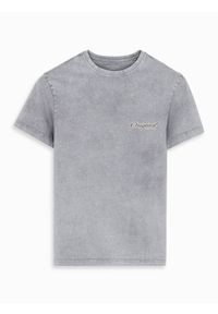 Ombre Clothing - Koszulka bawełniana z nadrukiem na klatce i plecach - szara V1 OM-TSWT-0201 - XXL. Okazja: na co dzień. Kolor: szary. Materiał: bawełna. Wzór: nadruk. Styl: klasyczny, vintage, casual #3