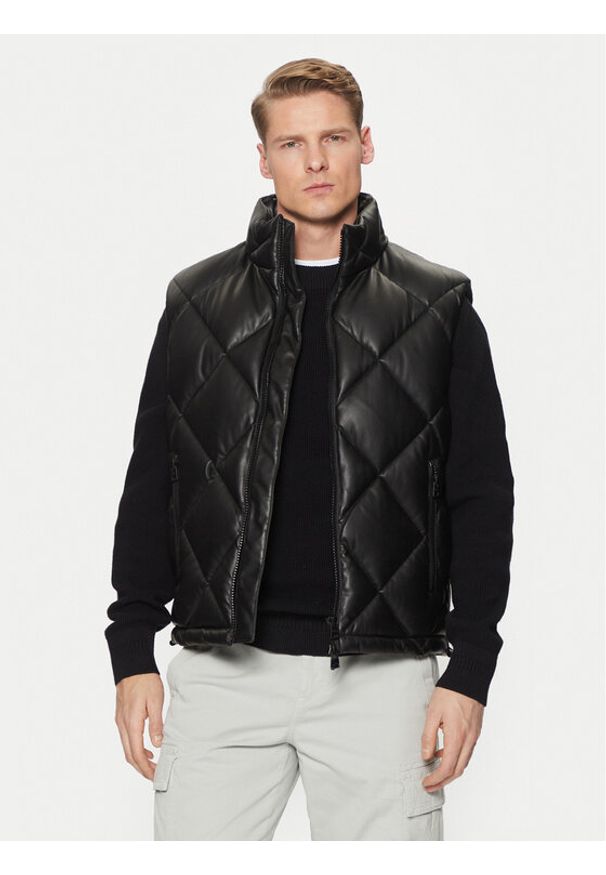 Hugo - HUGO Bezrękawnik Borintino2441 50527323 Czarny Slim Fit. Kolor: czarny. Materiał: skóra. Długość rękawa: bez rękawów