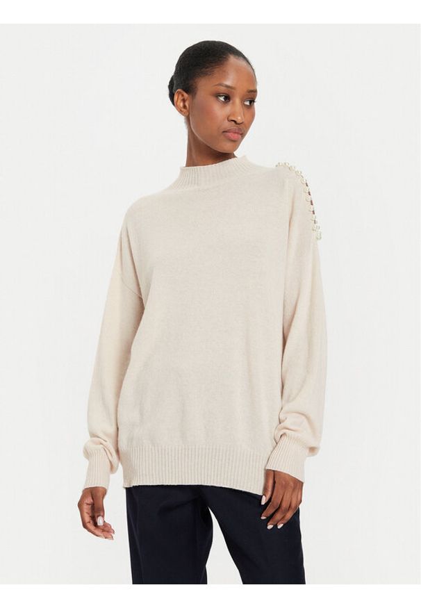 Kontatto Golf 3M0179 Écru Regular Fit. Typ kołnierza: golf. Kolor: kremowy. Materiał: syntetyk