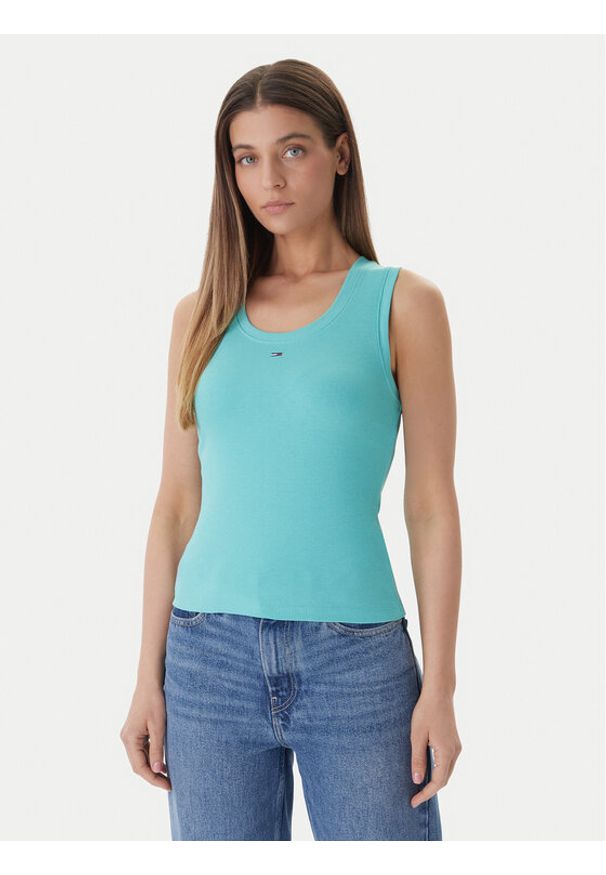 Tommy Jeans Top Essential DW0DW20673 Zielony Regular Fit. Kolor: zielony. Materiał: bawełna