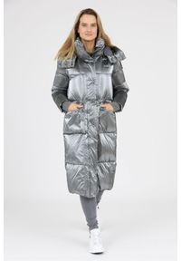 Blauer USA - BLAUER Srebrny puchowy płaszcz damski Naomi z odpinanym kapturem, Rozmiar S. Kolor: srebrny. Materiał: poliamid, puch #5