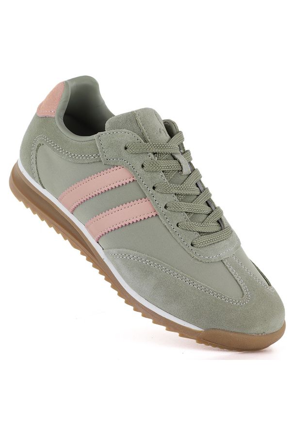 Skórzane półbuty sportowe damskie zielone McArthur MA258W. Okazja: na co dzień. Kolor: zielony. Materiał: skóra. Styl: sportowy