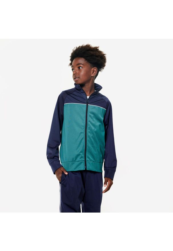 Dres dziecięcy Decathlon. Okazja: na uczelnię. Kolor: wielokolorowy, niebieski, zielony. Materiał: poliester, materiał. Styl: sportowy