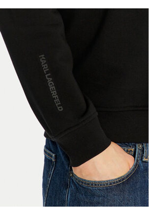 Karl Lagerfeld - KARL LAGERFELD Bluza 705710 500900 Czarny Regular Fit. Typ kołnierza: dekolt w karo. Kolor: czarny. Materiał: bawełna