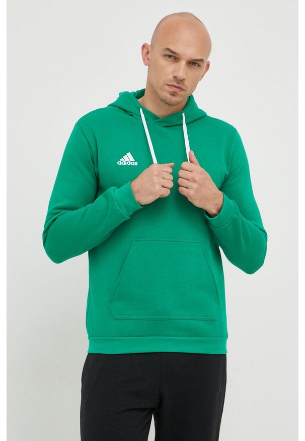 adidas Performance bluza męska kolor zielony z kapturem gładka. Typ kołnierza: kaptur. Kolor: zielony. Materiał: bawełna, dzianina, materiał. Wzór: gładki