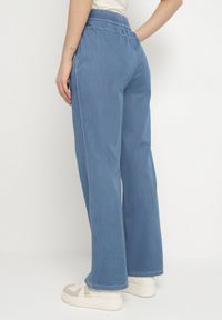 Born2be - Niebieskie Szerokie Spodnie z Wiskozą Bawełną Wysokim Stanem Imitujące Jeans Caldexis. Okazja: na co dzień. Stan: podwyższony. Kolor: niebieski. Materiał: bawełna, wiskoza, jeans. Styl: casual #2