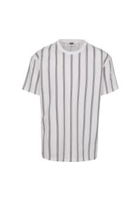 Urban Classics - Gruby T-shirt Męski W Paski Nadruk Na Całej Powierzchni Oversized. Kolor: biały, wielokolorowy, niebieski. Wzór: paski, nadruk