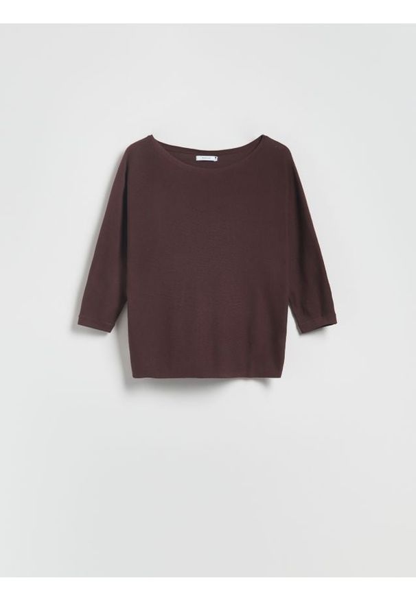 Reserved - Sweter z wiskozą - brązowy. Kolor: brązowy. Materiał: wiskoza. Wzór: gładki