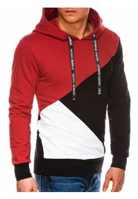 Ombre Clothing - Bluza męska z kapturem - czarna/czerwona B1050 - L. Okazja: na co dzień. Typ kołnierza: kaptur. Kolor: czerwony. Materiał: bawełna, elastan. Styl: casual, klasyczny #1