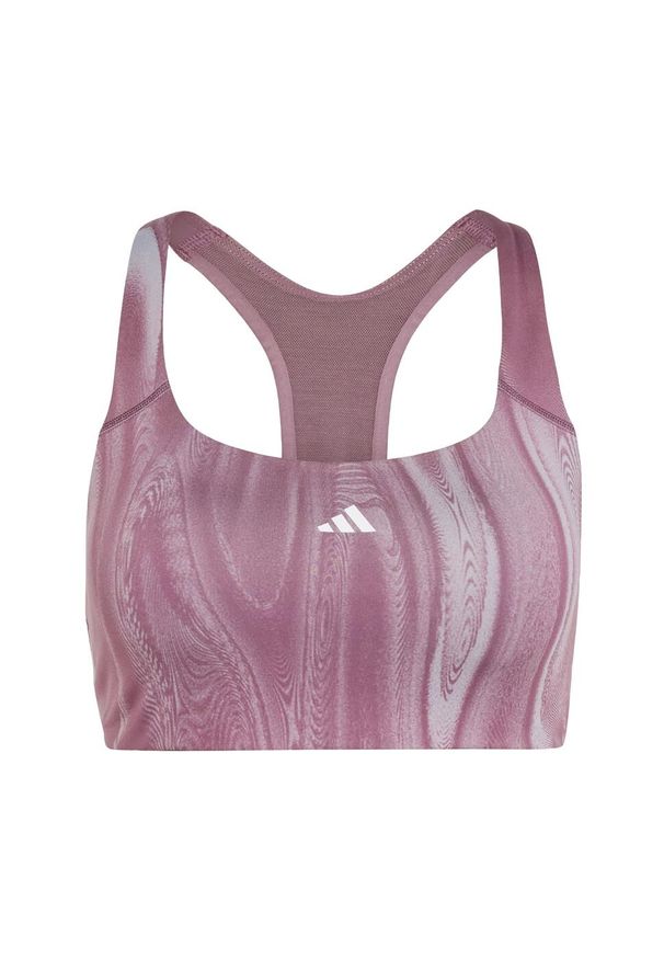 Adidas - Biustonosz Powerimpact Training Medium-Support 3-Stripes. Kolor: fioletowy, wielokolorowy, szary. Materiał: materiał