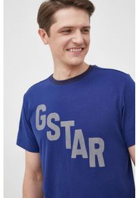 G-Star RAW - G-Star Raw t-shirt bawełniany D21198.336 z nadrukiem. Okazja: na co dzień. Kolor: niebieski. Materiał: bawełna. Wzór: nadruk. Styl: casual #4