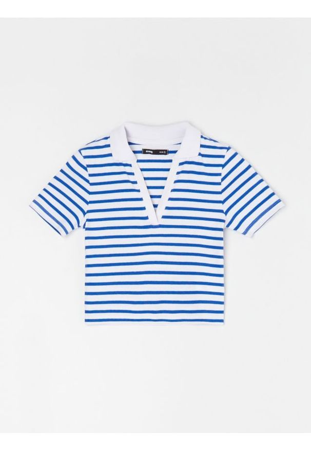 Sinsay - Prążkowana bluzka polo w paski - wielobarwny. Typ kołnierza: polo. Materiał: prążkowany. Wzór: paski