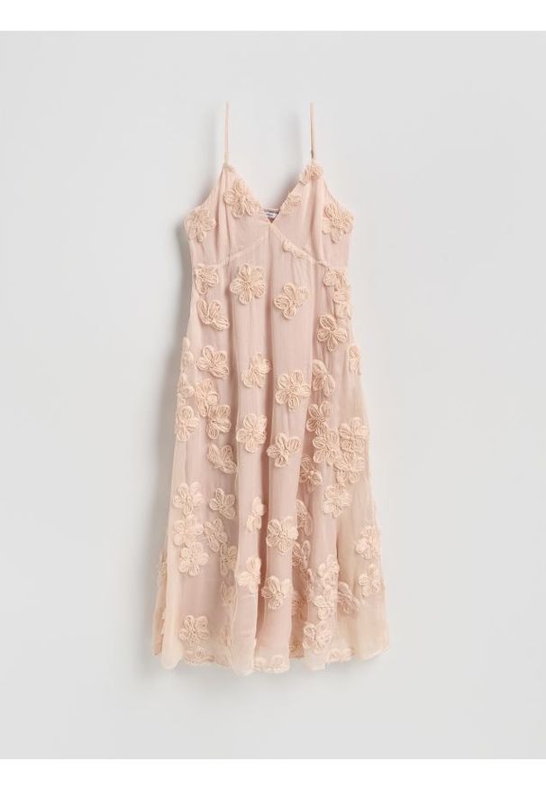 Reserved - Sukienka z aplikacją - pastelowy róż. Kolor: różowy. Materiał: tkanina. Wzór: aplikacja. Typ sukienki: proste