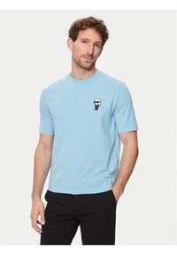 Karl Lagerfeld - KARL LAGERFELD T-Shirt 755027 542221 Błękitny Regular Fit. Typ kołnierza: dekolt w karo. Kolor: niebieski. Materiał: bawełna #1