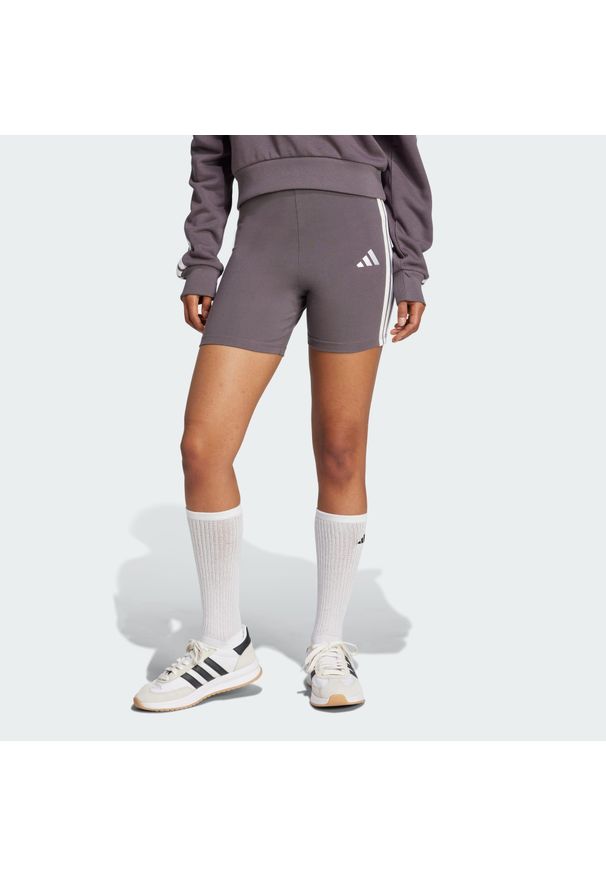 Adidas - Szorty Essentials 3-Stripes High Waisted Biker. Kolor: biały, wielokolorowy, fioletowy. Materiał: bawełna. Sport: kolarstwo