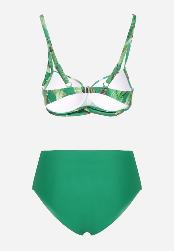 Renee - Zielone Bikini Biustonosz w Liście i Majtki Figi z Siateczkowymi Wstawkami Kinalea. Kolor: zielony. Wzór: aplikacja