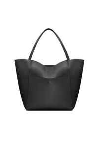 Kazar - Duża skórzana tote bag z kieszenią na przodzie. Kolor: czarny. Materiał: skórzane. Styl: casual #1